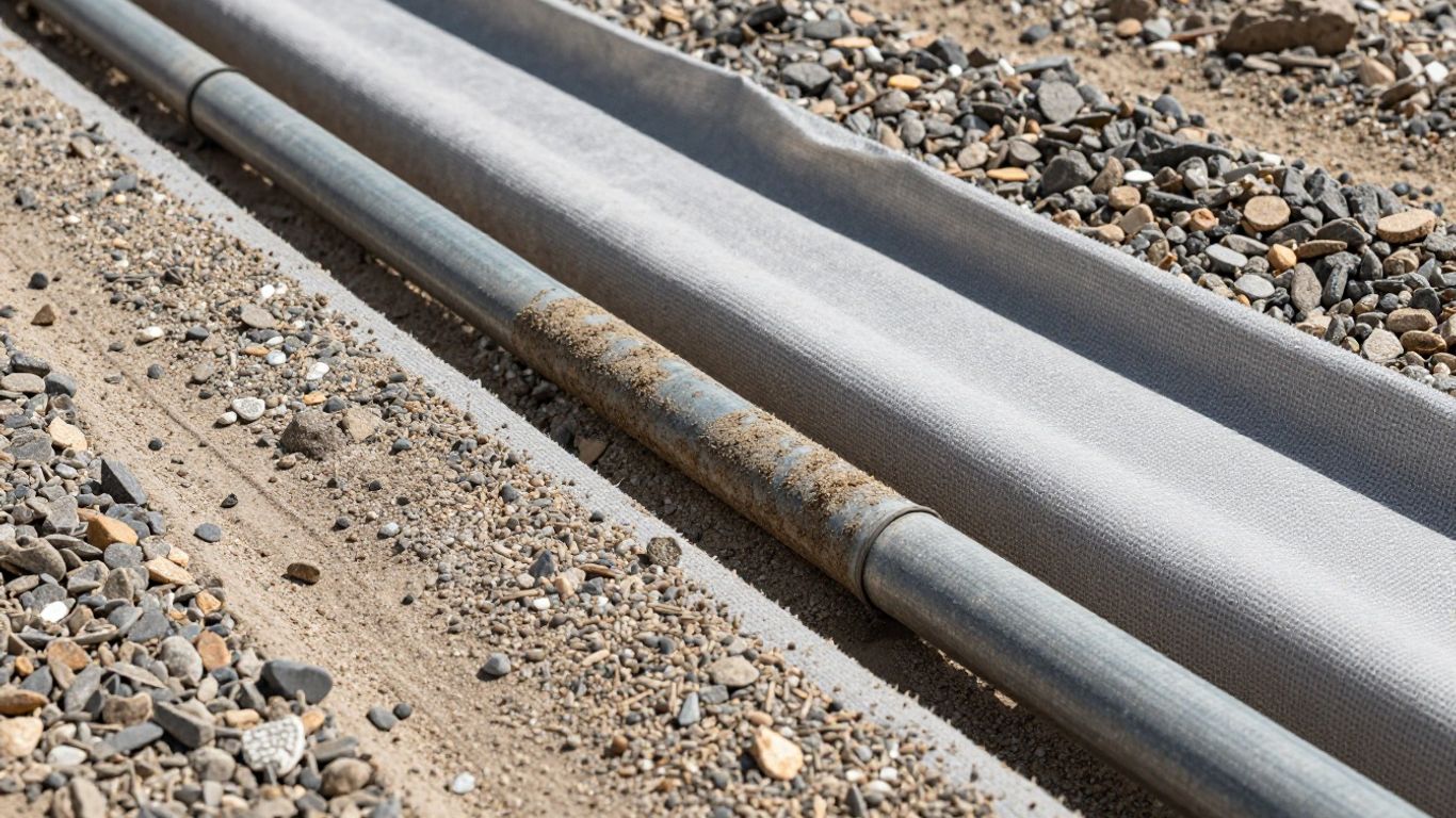 Drainageaufbau mit Schichten und Rohr