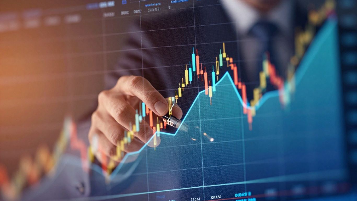 Abstract financial data visualization with light and color.