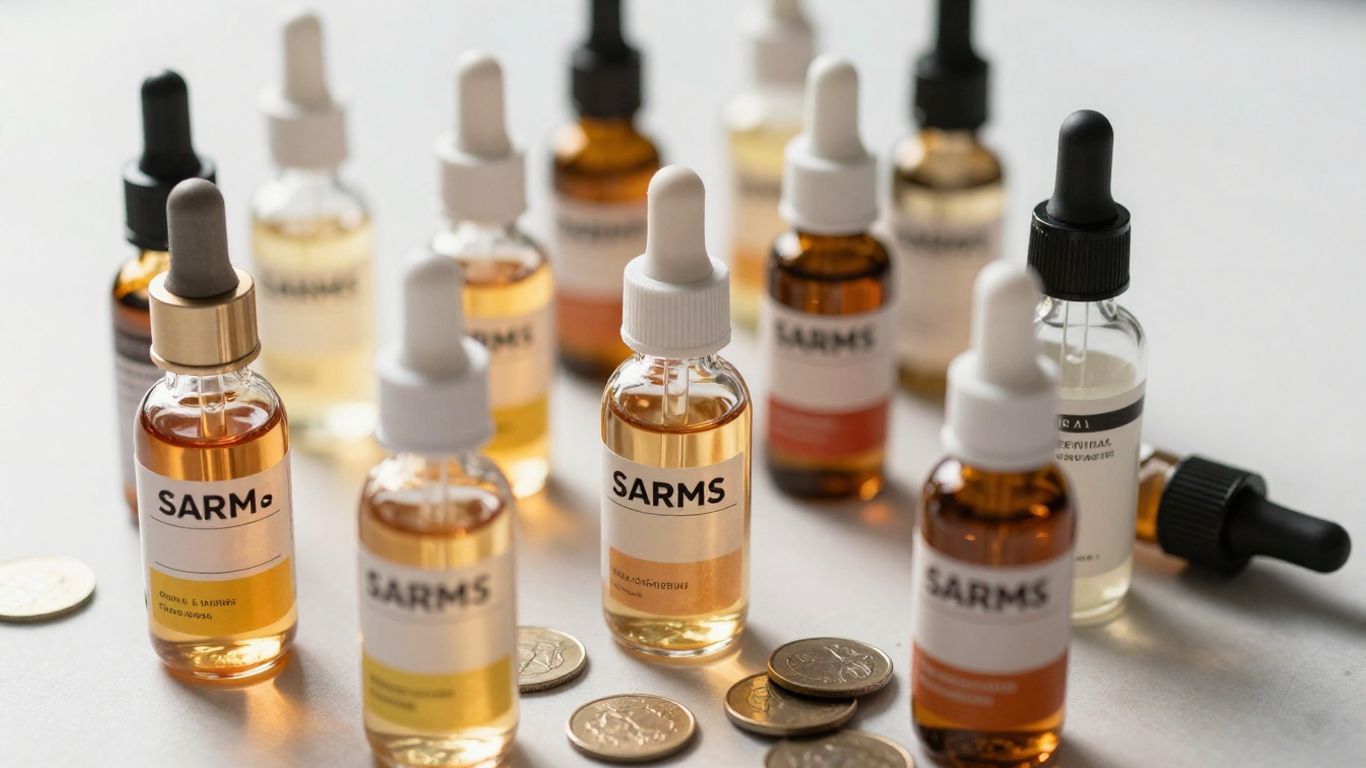 Liquid SARMs bottles and coins