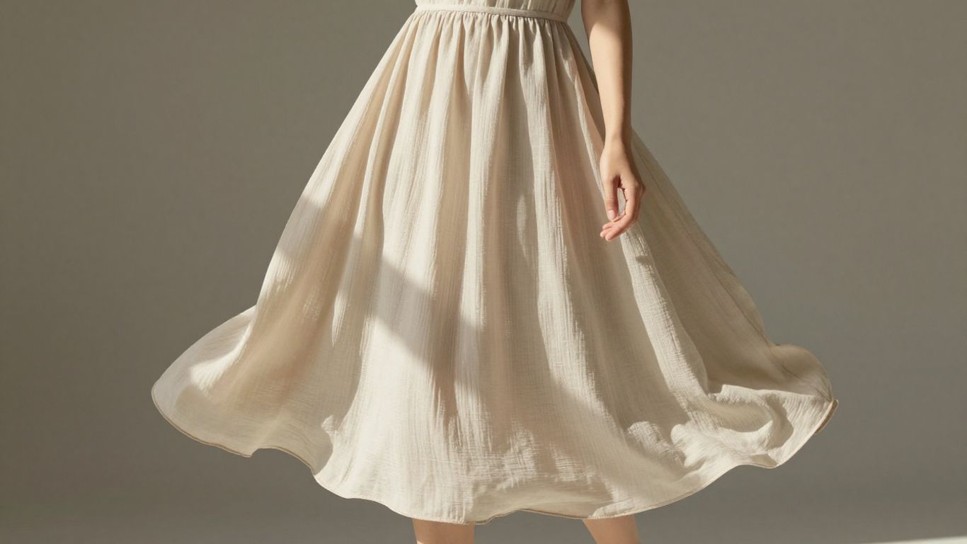 Woman in a flowing A-line casual dress