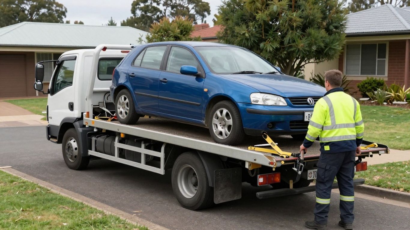 Tow truck loading an unwanted damaged vehicle