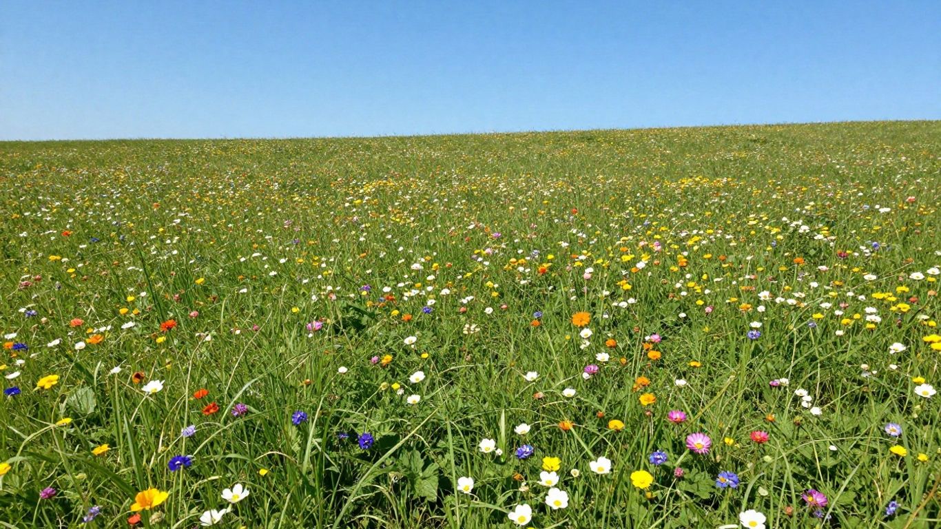Blühende Wiese im Frühsommer mit Sonnenlicht