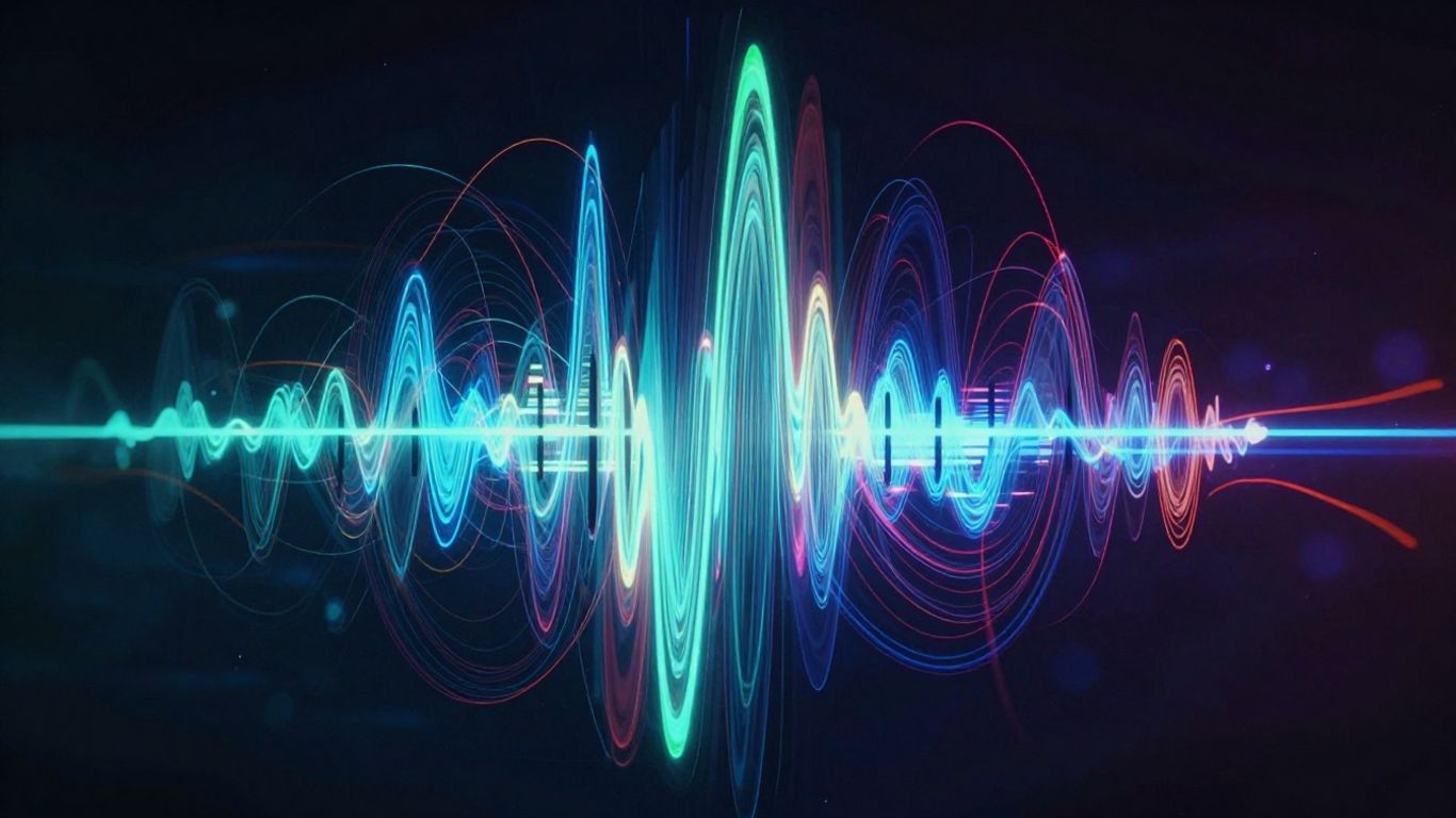 Abstract sound waves and equalizer sliders visualization.