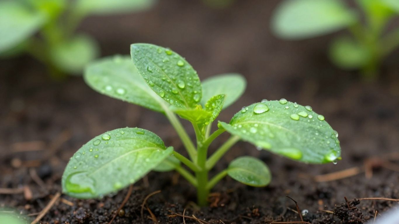 Gesunde Pflanze mit Wassertropfen auf der Erde
