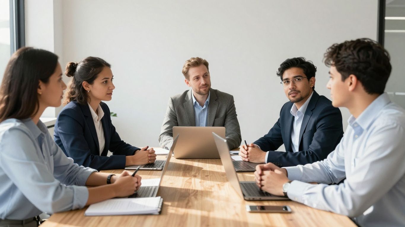Australian entrepreneurs collaborating on business strategies in a modern office.