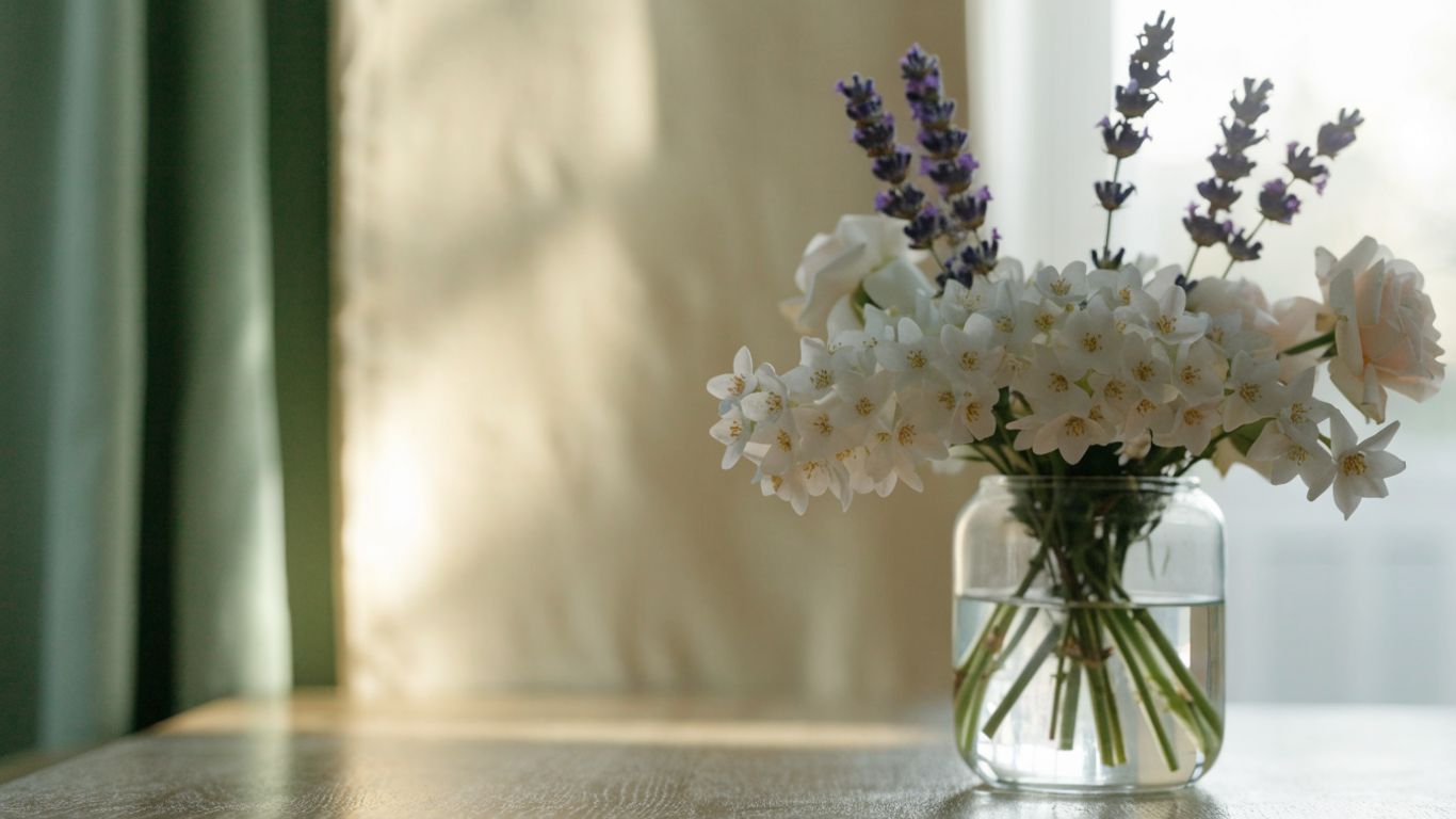 Lavender jasmine and roses in a calm bouquet