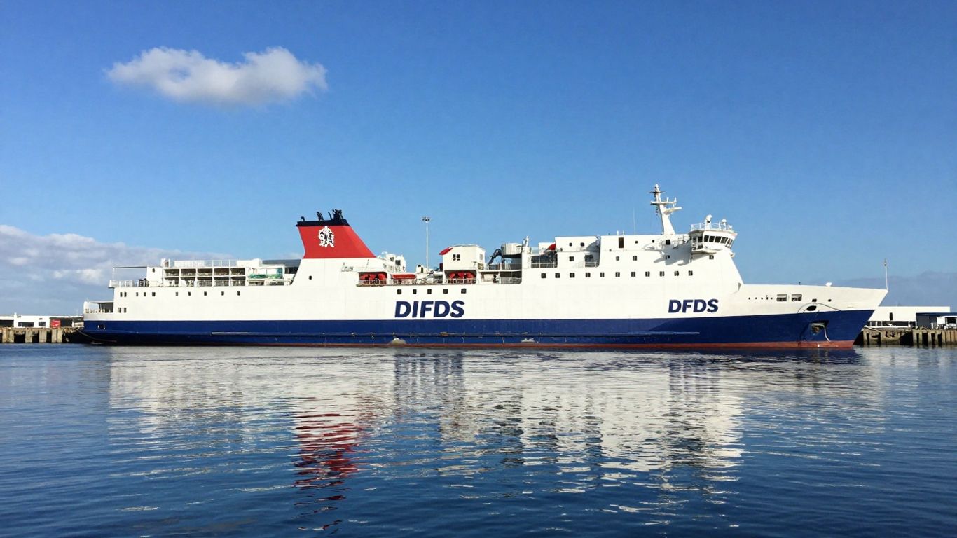 DFDS Dunkirk ferry terminal with docked ferries.