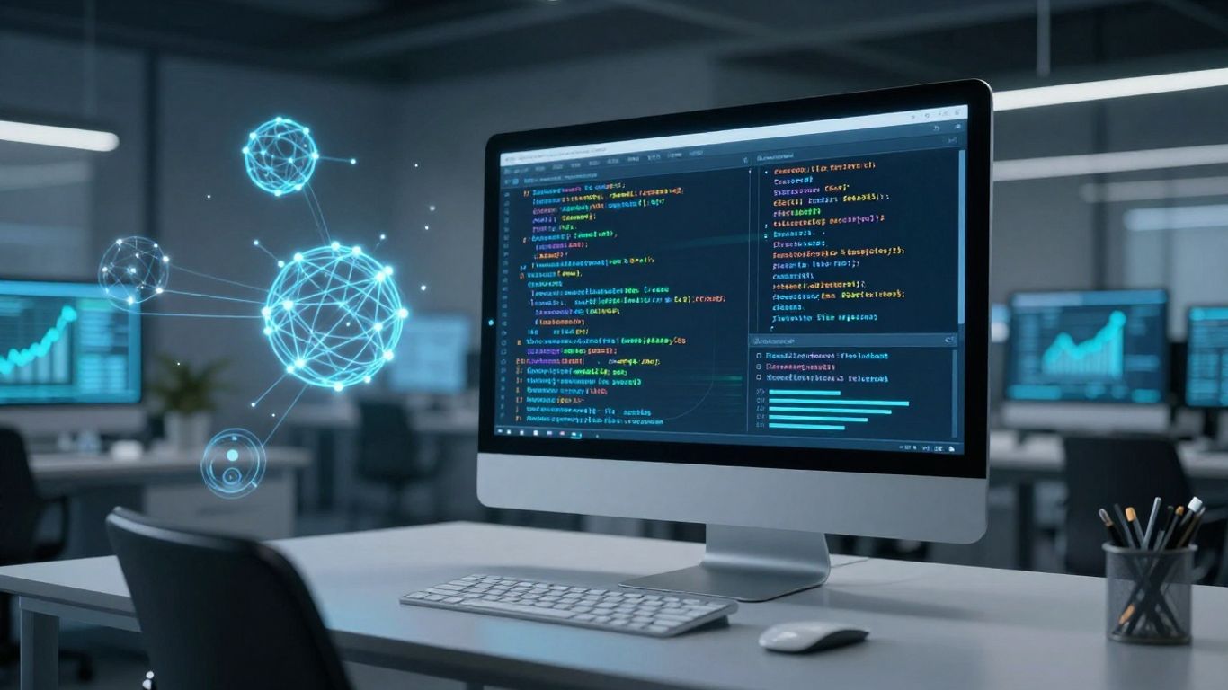 A futuristic workspace with integrated technology