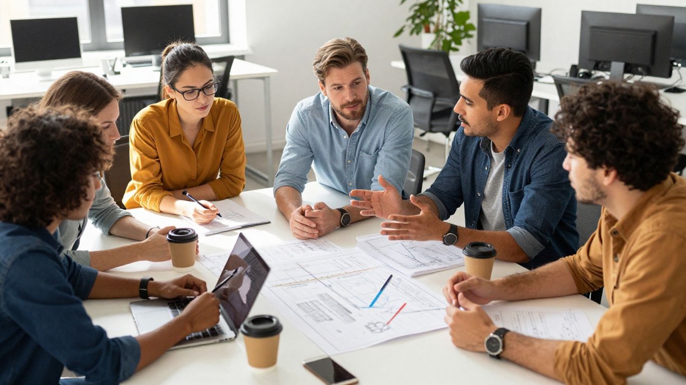 Startup team collaborating on growth strategy