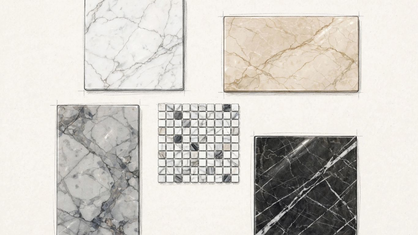 Illustrative sketch of marble colors and tile formats