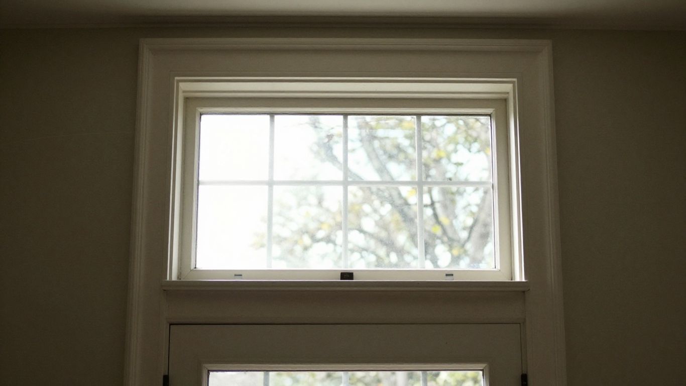 Transom window above a doorway with sunlight streaming through.