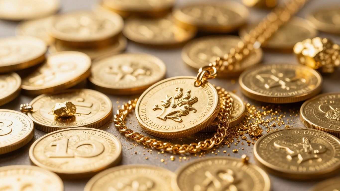 Gold bars and shiny jewelry, a symbol of wealth and security.