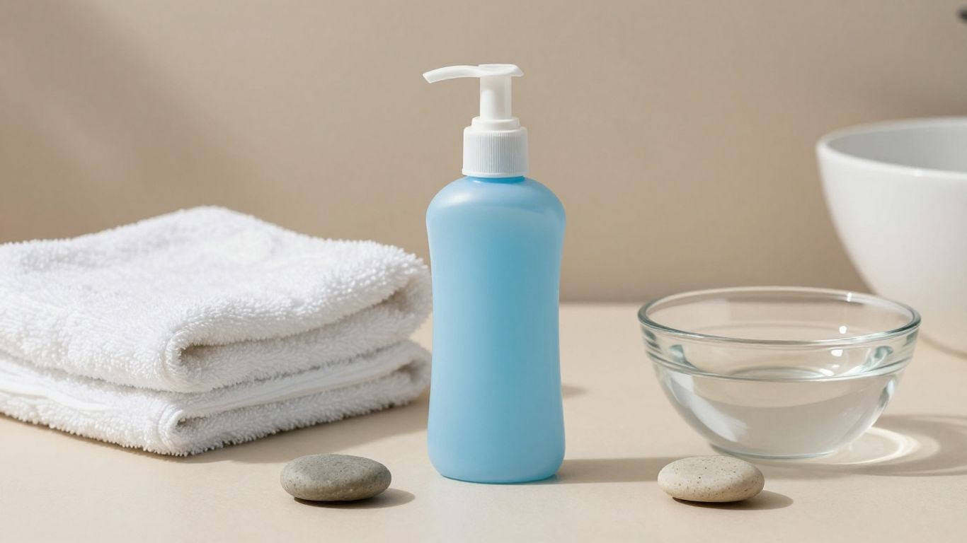 Silicone lubricant beside folded towels