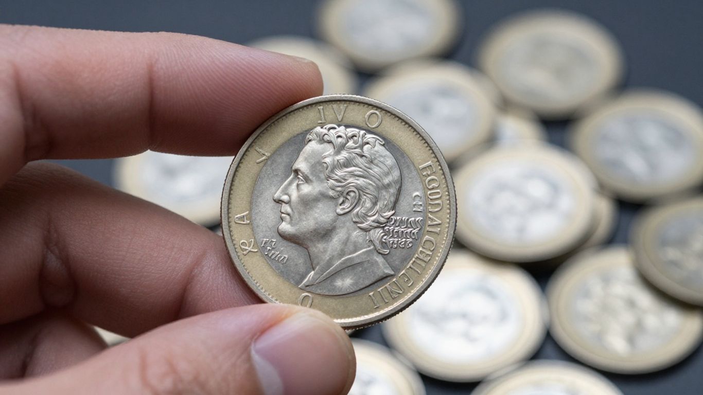 Main d'homme tenant une pièce d'argent brillante.