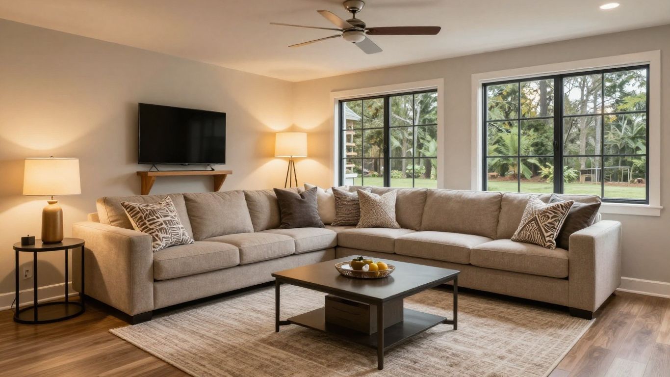 Redesigned basement living area in Berkeley Lake, Georgia.