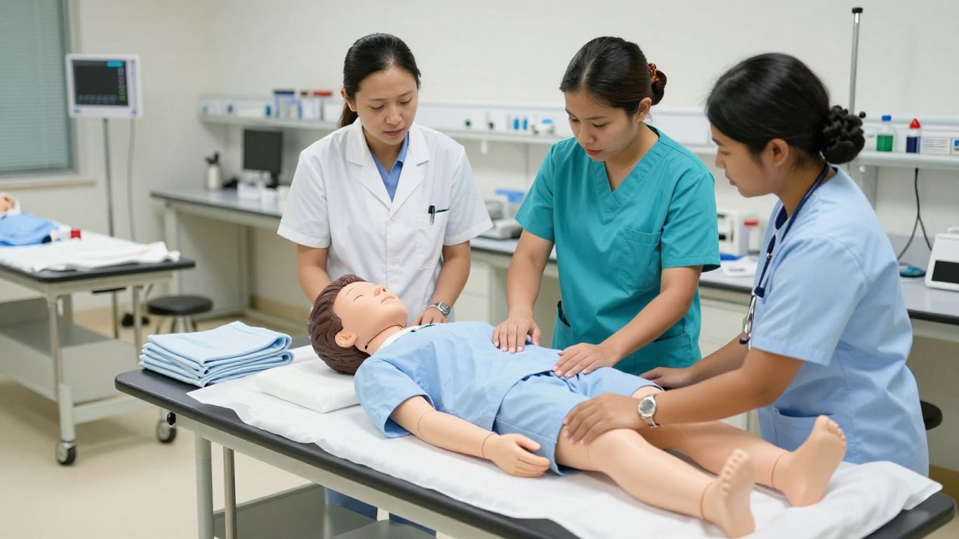 CNA students practicing patient care techniques
