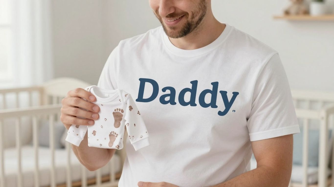 Dad-to-be wearing a pregnancy announcement shirt.