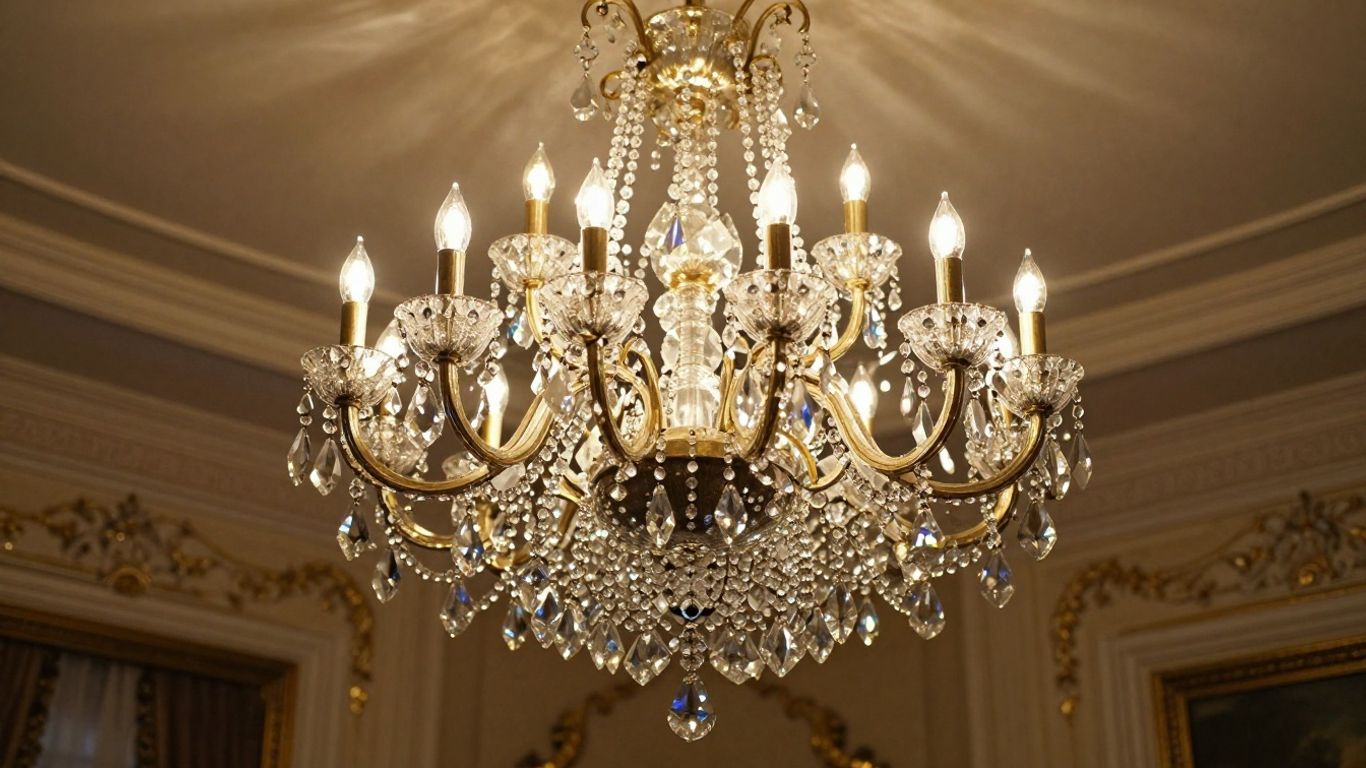 Elegant crystal chandelier illuminating a luxurious room.