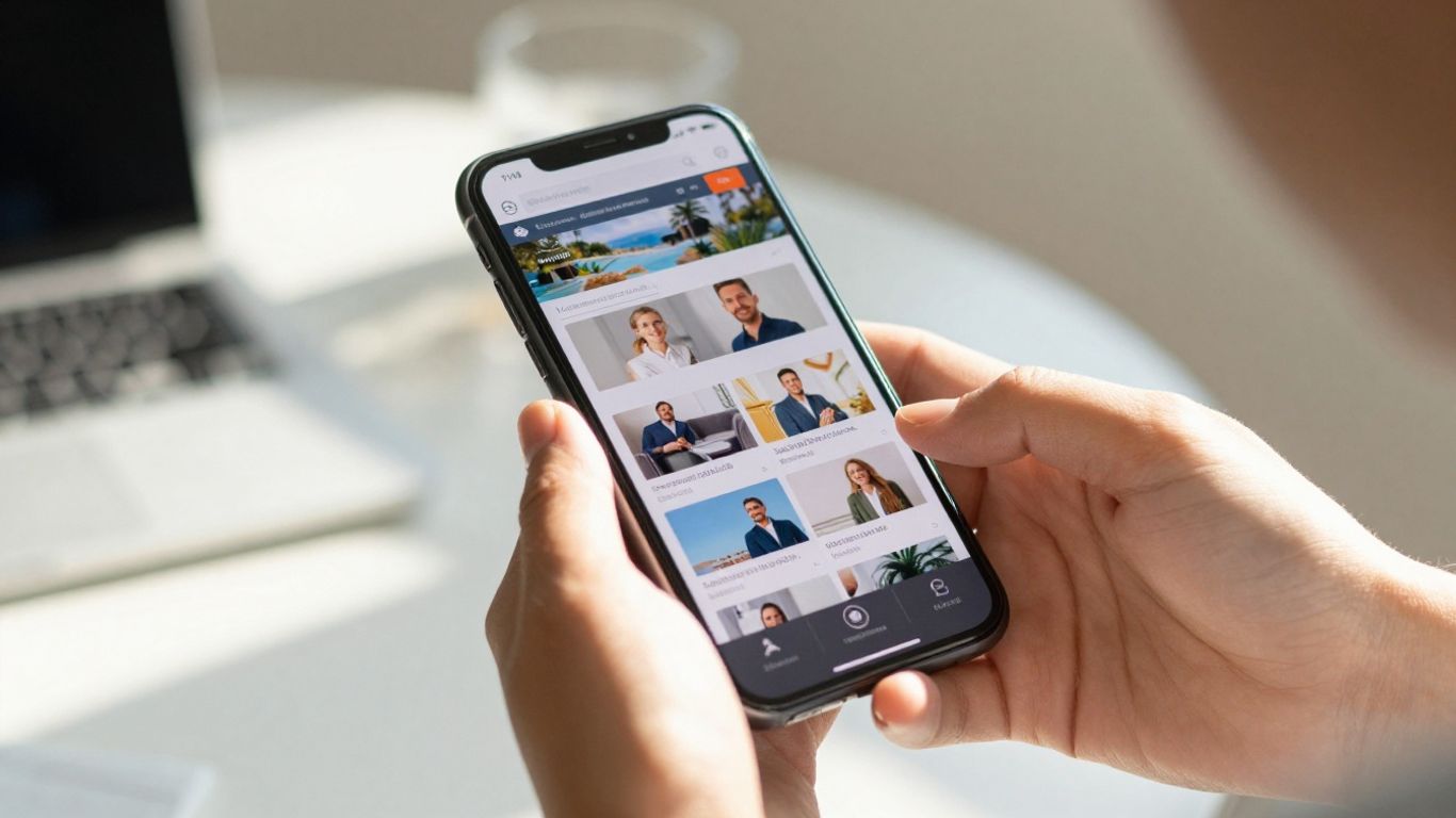 Person using a smartphone to browse an affiliate website.