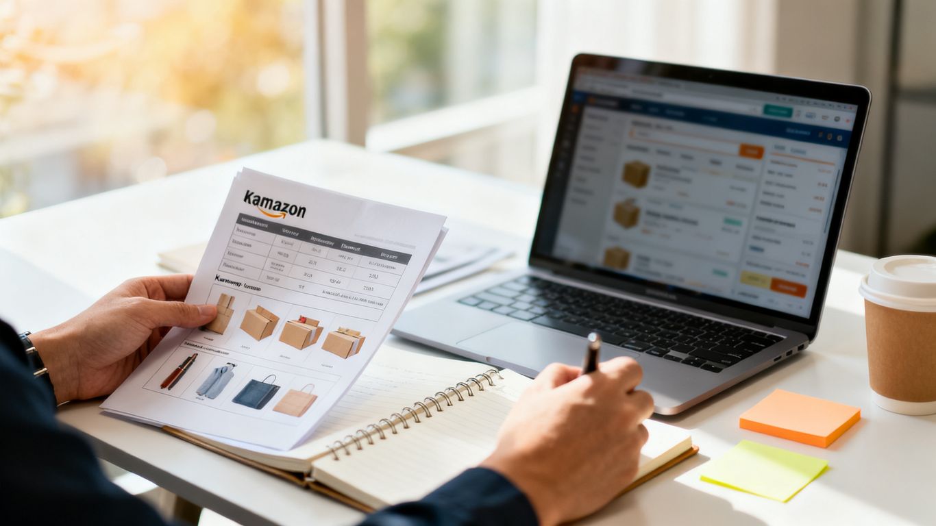 Seller researching Amazon keywords beside product samples