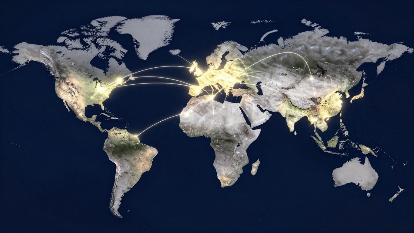 Mapa global mostrando nodos de distribución logística