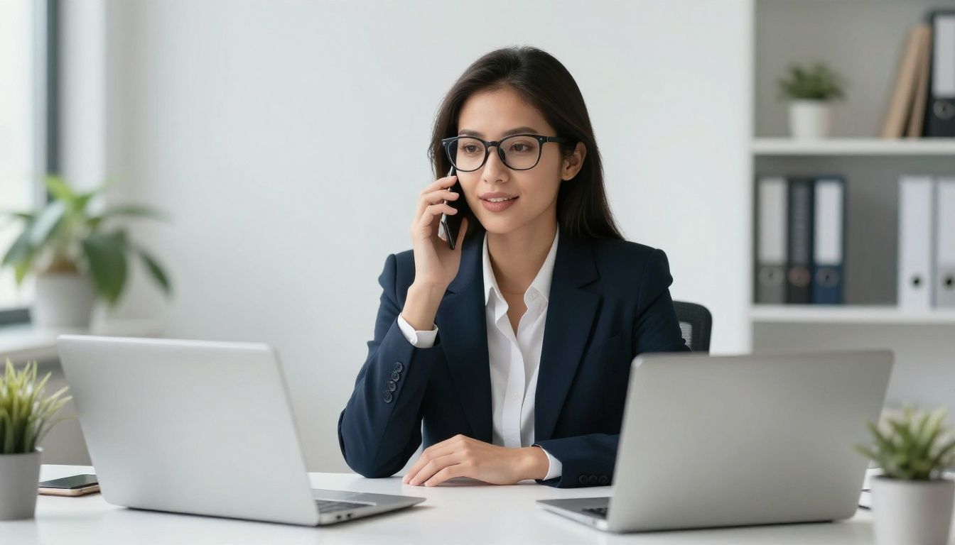 Profissional em um escritório moderno conversando com supervisor com uma postura confiante e colaborativa