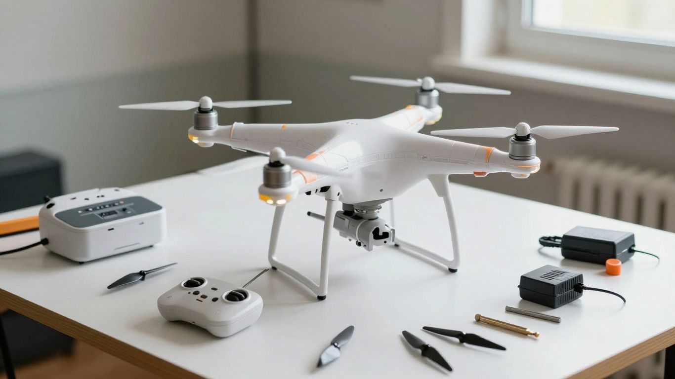 Older quadcopter prepared for careful setup