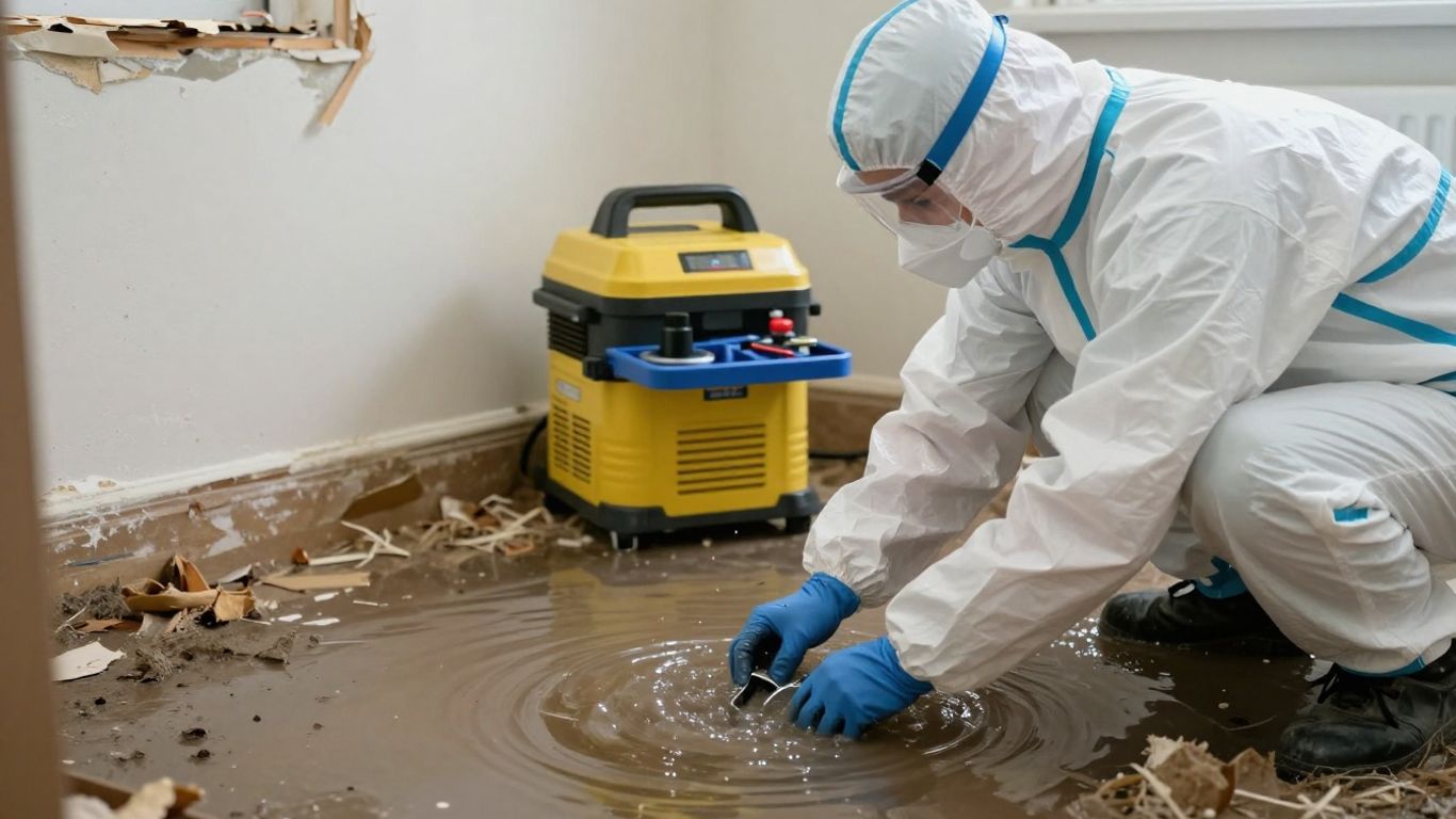 Water damage restoration in progress in a home.