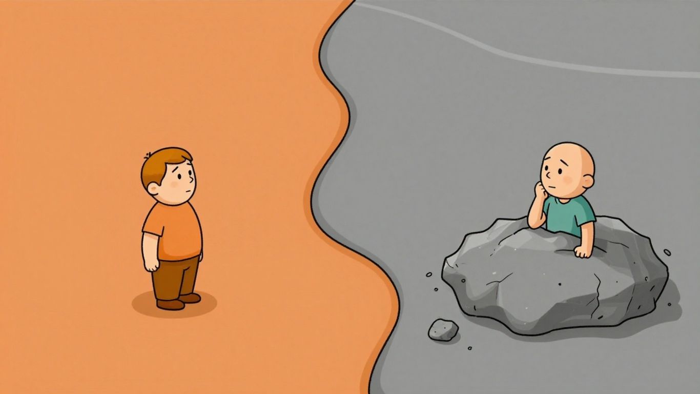 Cartoon paths diverging, one smooth, one bumpy.