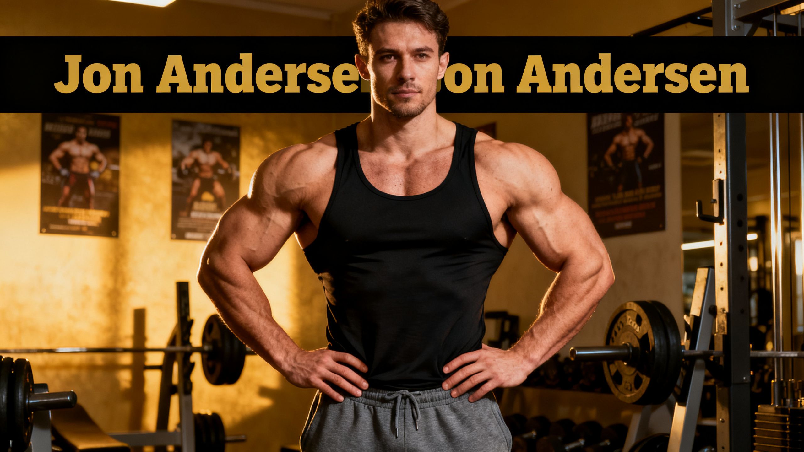 A strong, muscular man representing Jon Andersen, standing confidently, symbolizing trust and expertise in the fitness world.