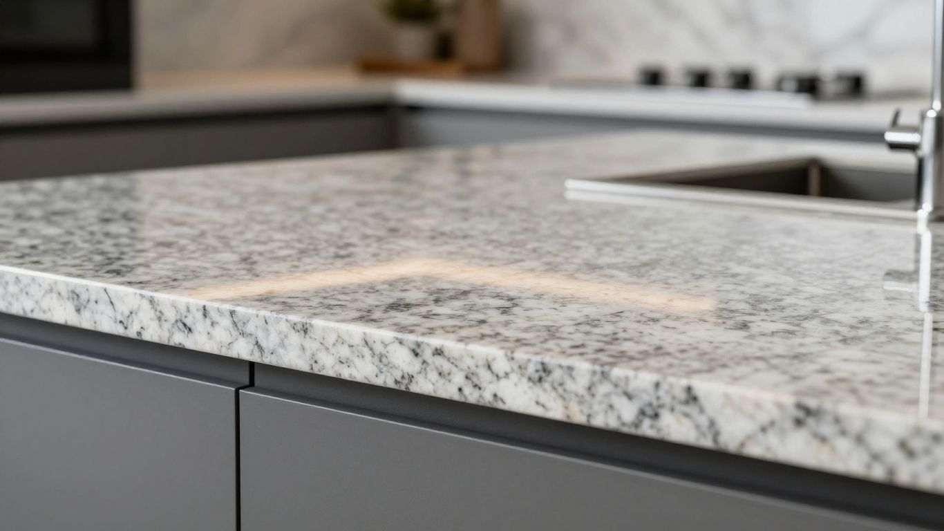 Modern kitchen countertop with granite slab.
