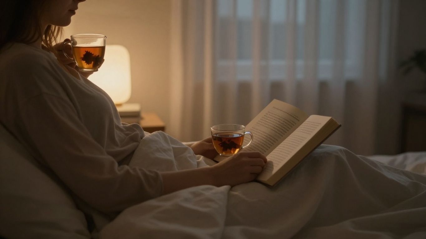 Femeie relaxată pregătindu-se de culcare în dormitor.