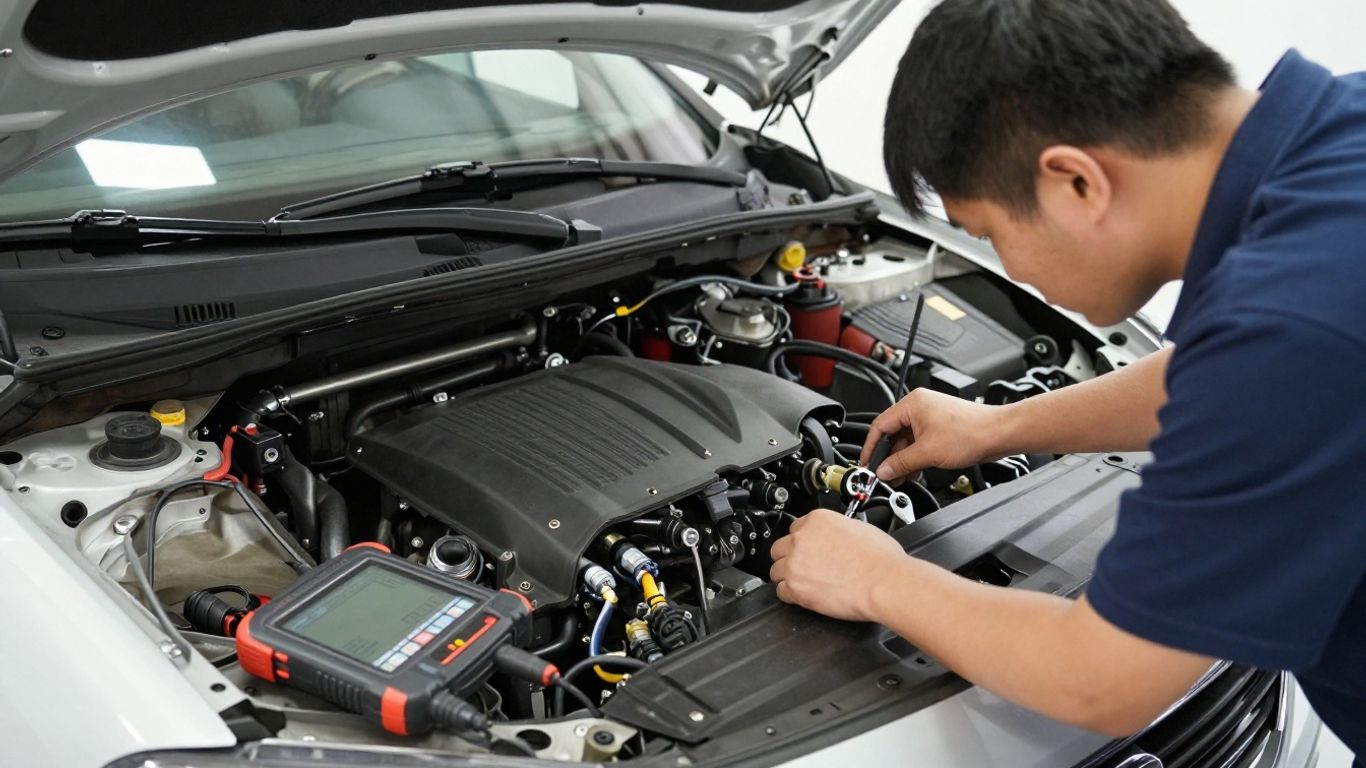 Mechanic checking Chrysler component connectors