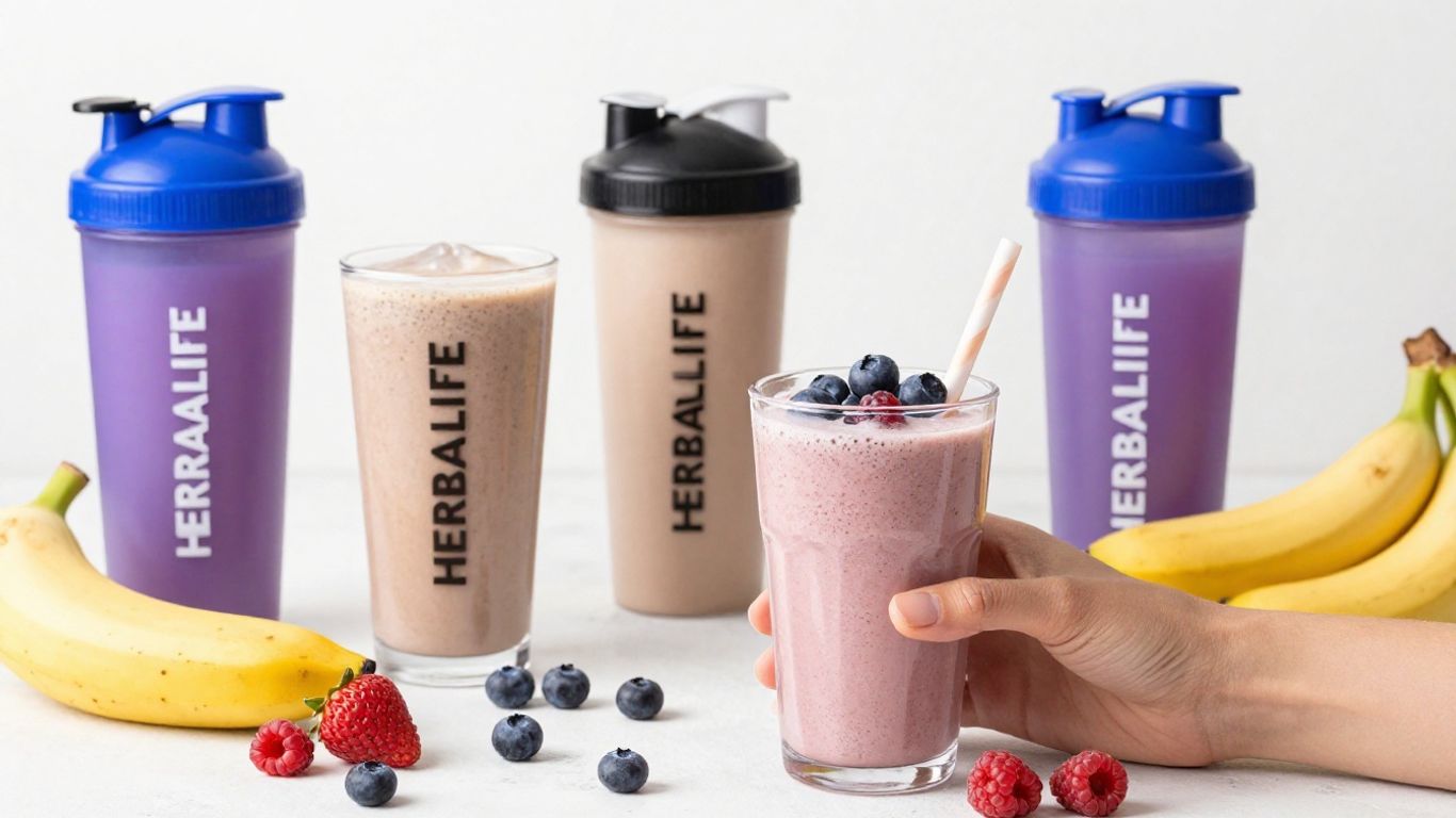 Herbalife shakes with fruits and shakers