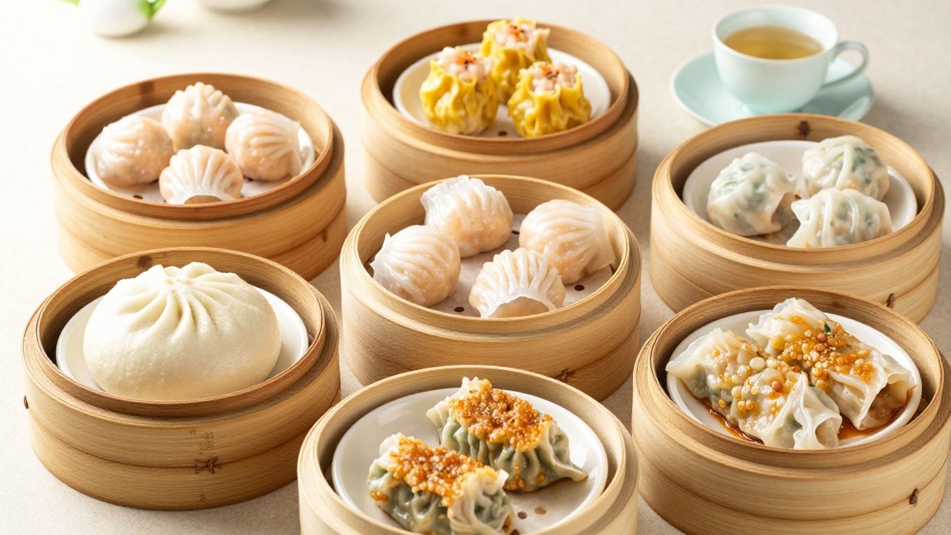 Steamed dumplings and dim sum baskets