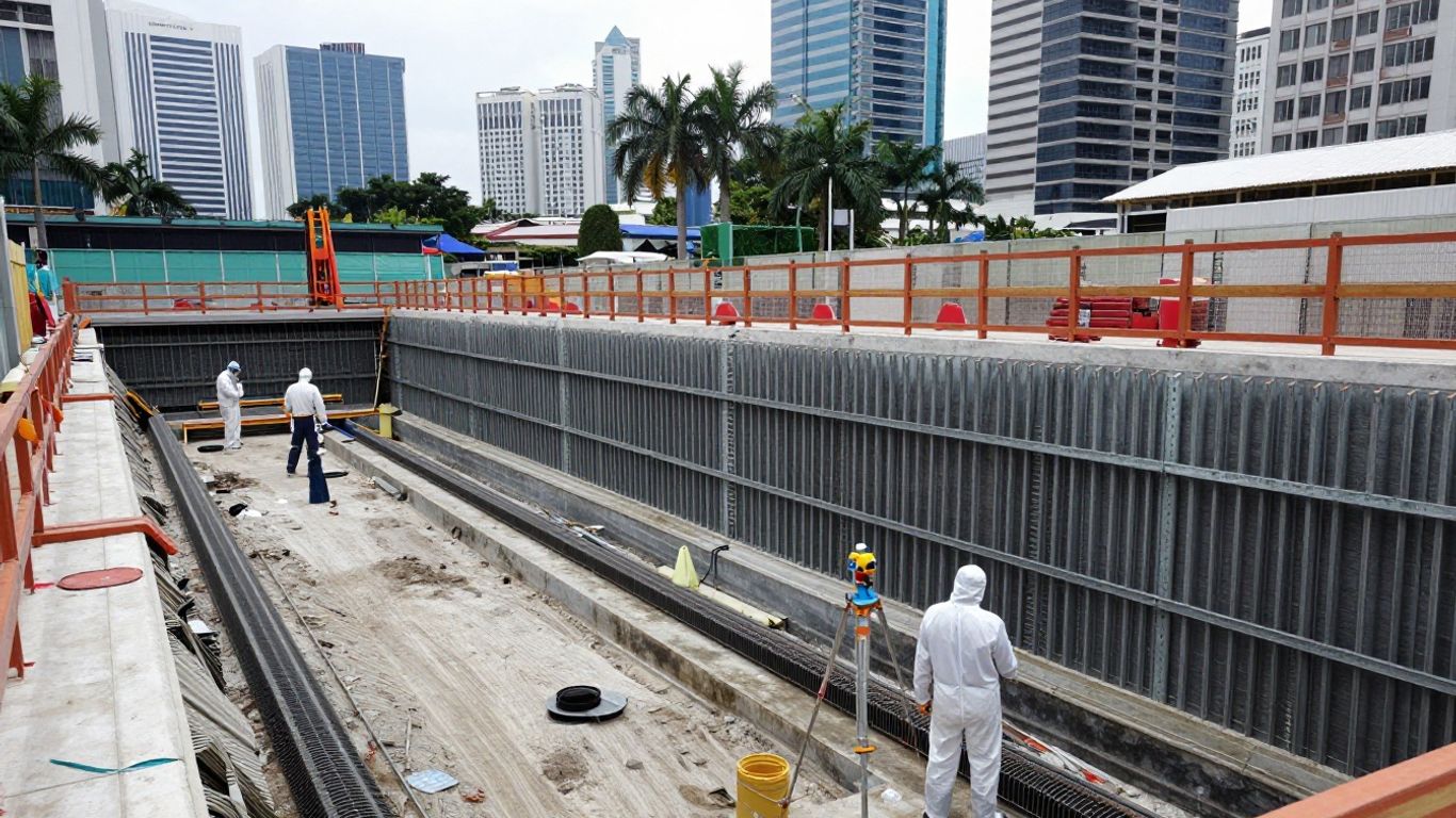 Monitored urban excavation with braced wall