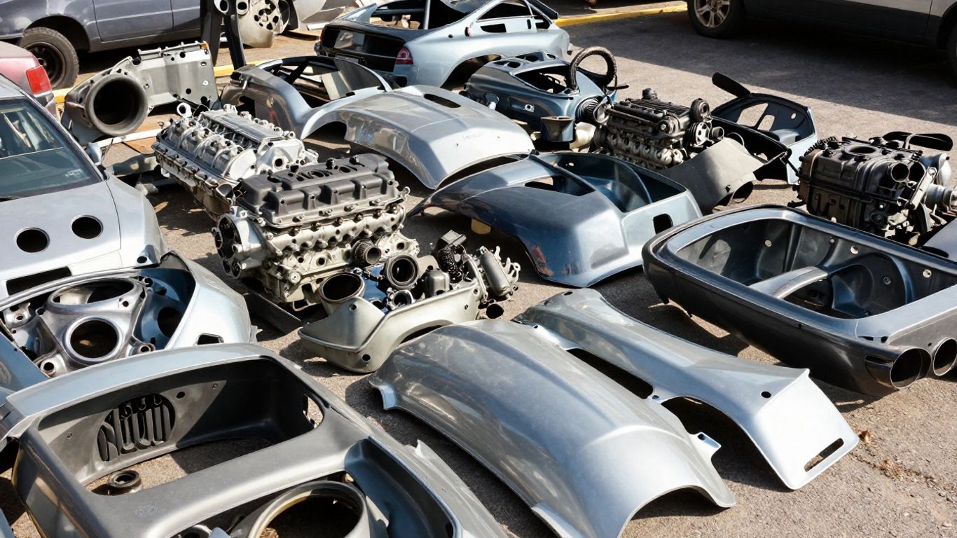 Used Fiat car parts at a recycling yard.