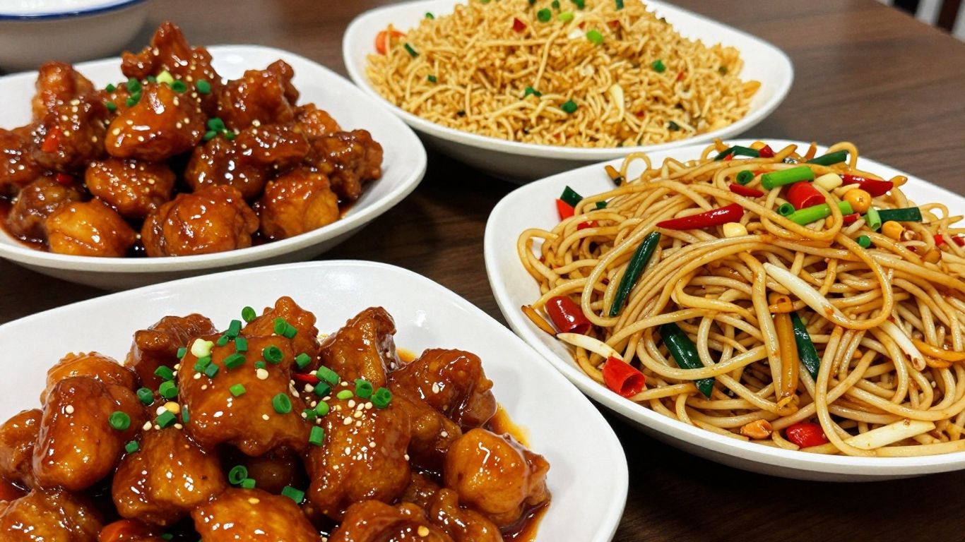Classic Chinese dishes on a shared table