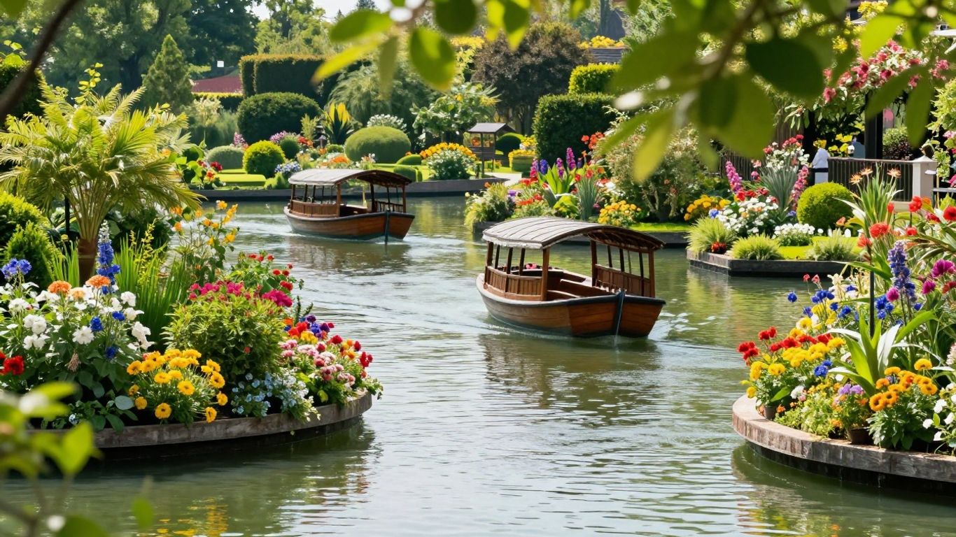 Floating gardens and boats on Amiens canal