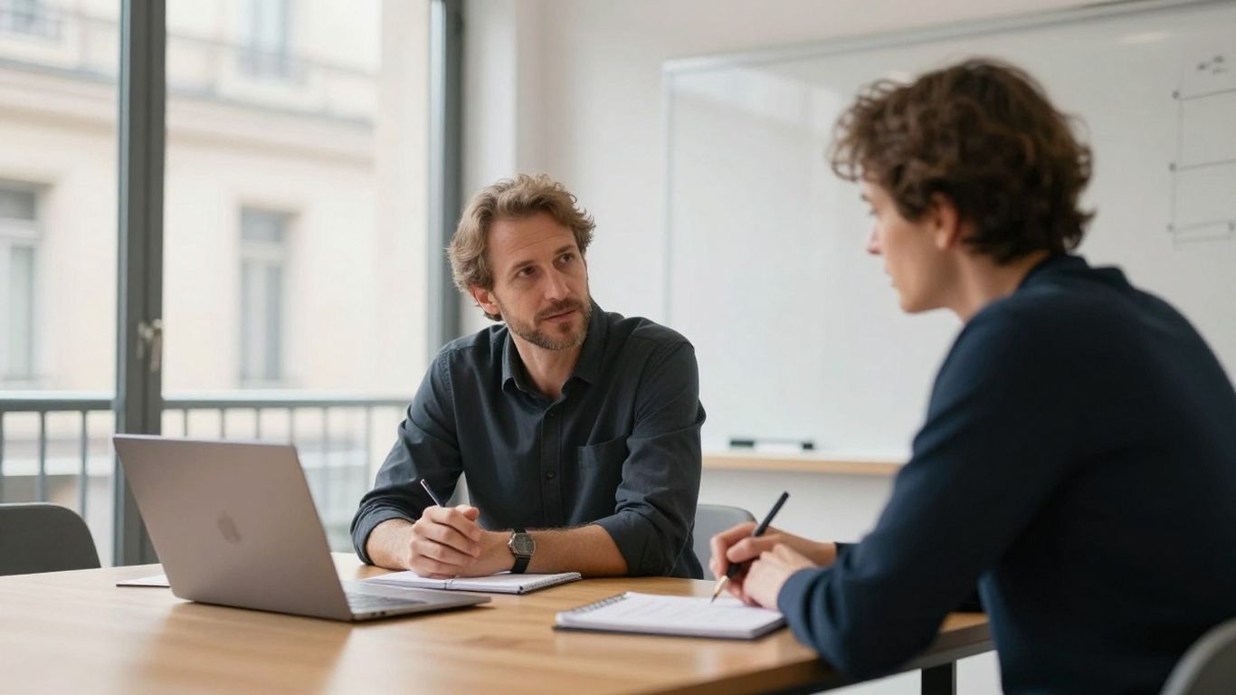 Échange de coaching dans un espace lumineux