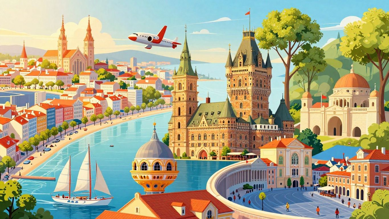 Affordable European destinations collage for UK travelers.