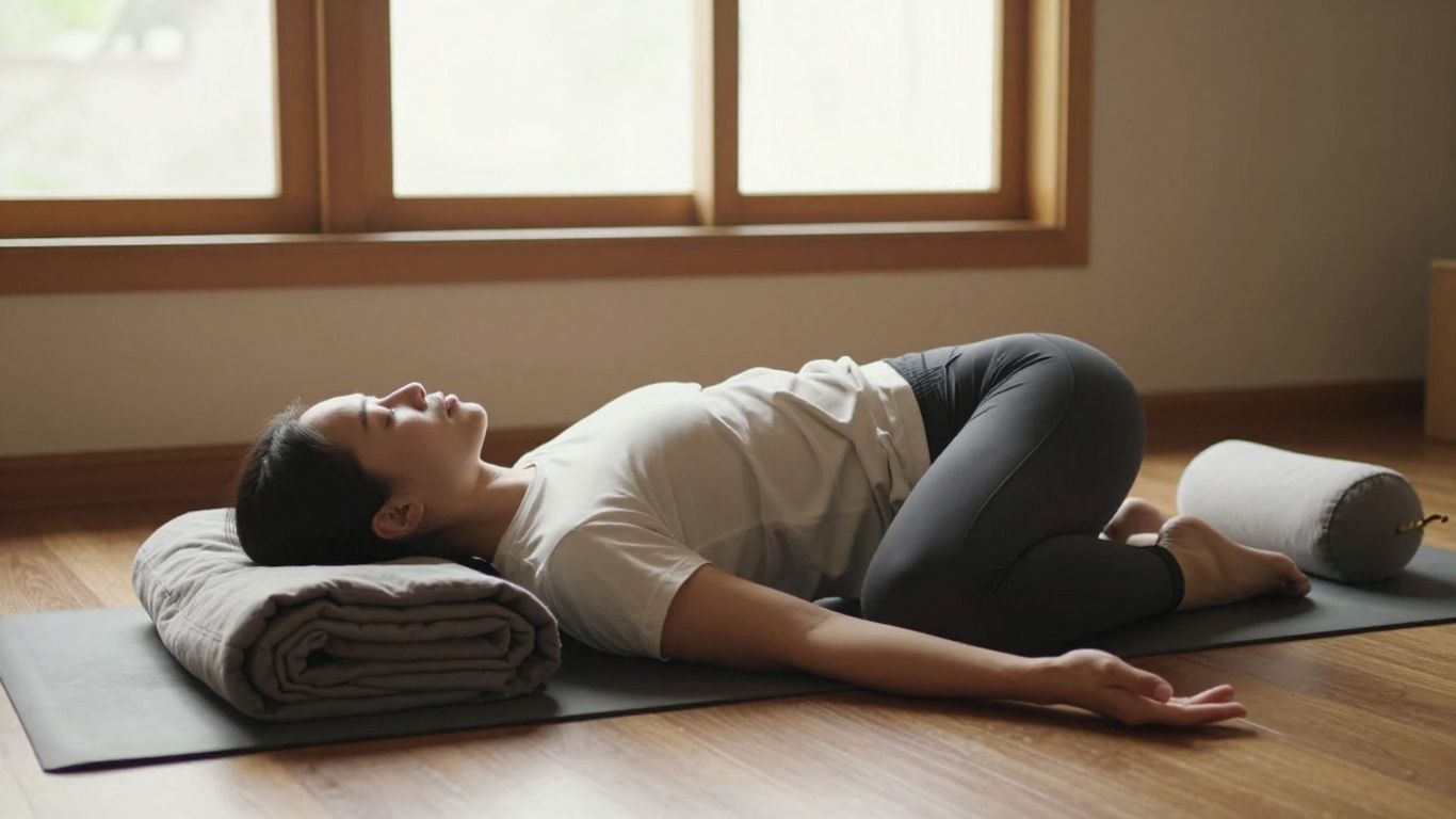 Person resting in a supported yoga pose