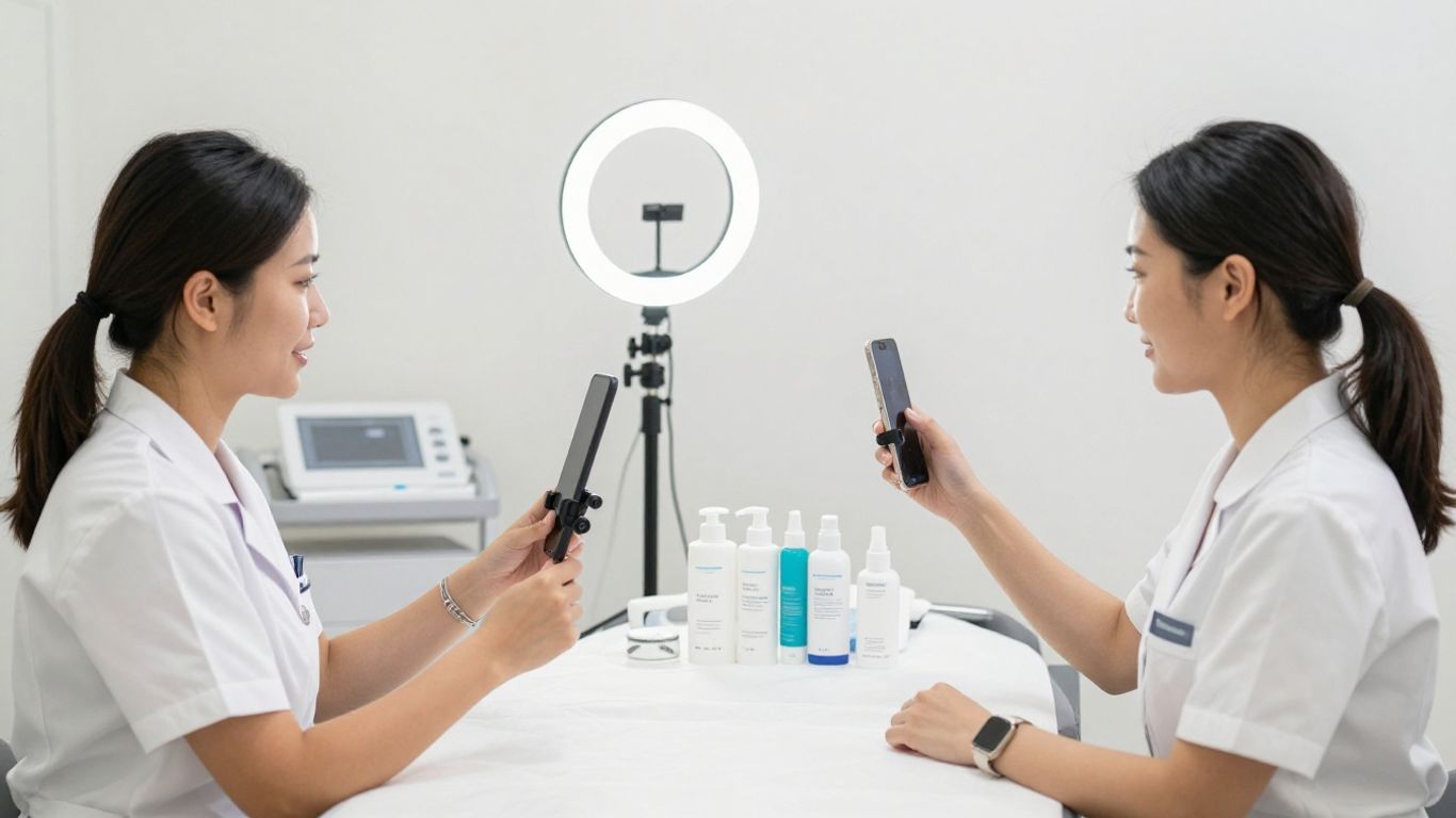 Aesthetic clinic team creating Instagram video content