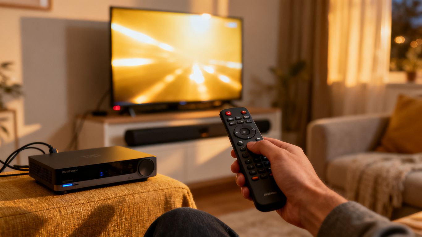 Hand holding remote during code search