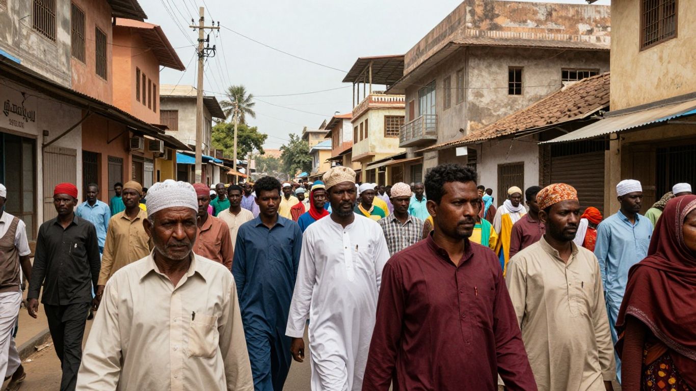 African cityscape with subtle South Asian cultural elements.