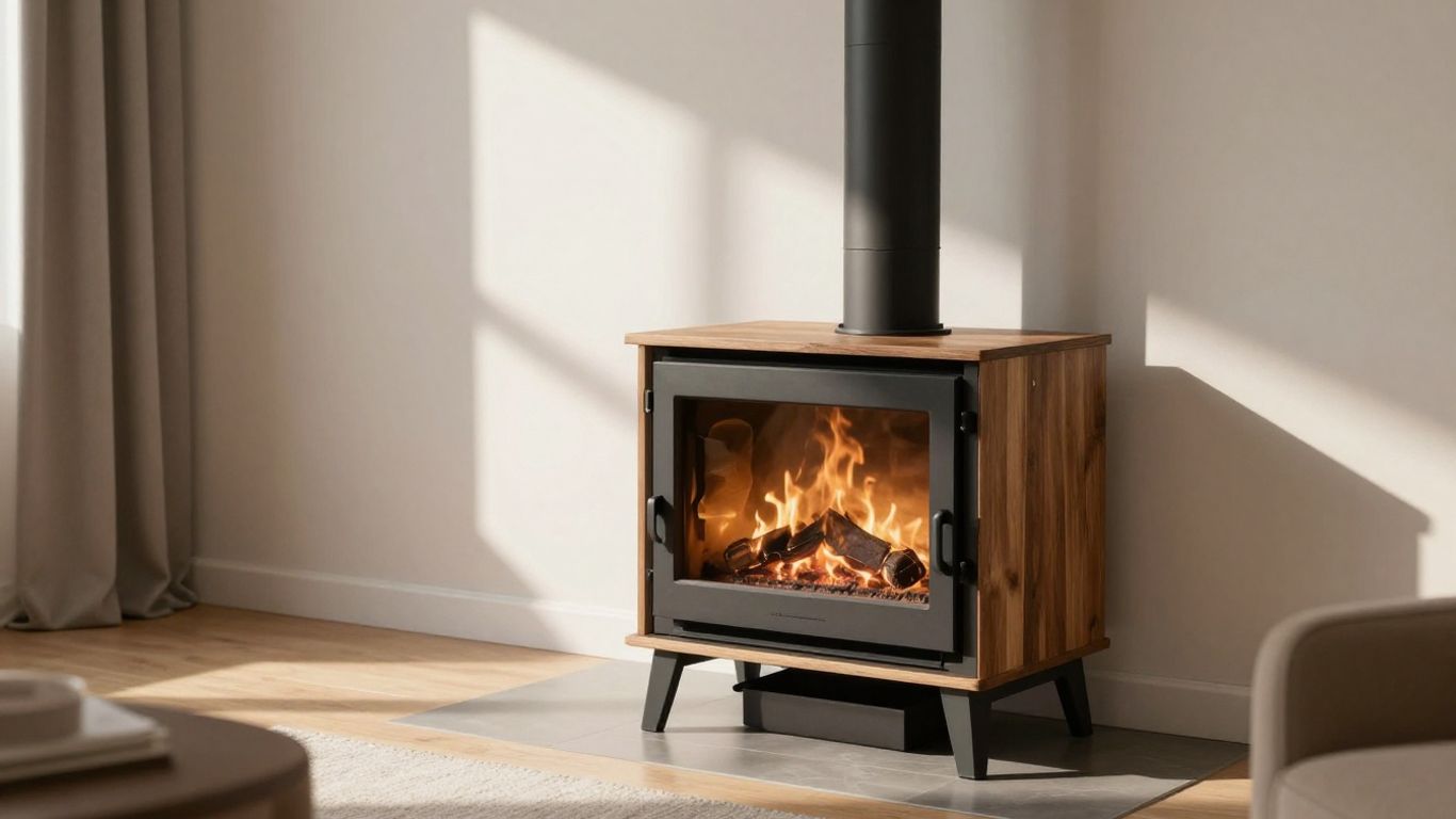 Poêle à bois installé dans un appartement moderne.