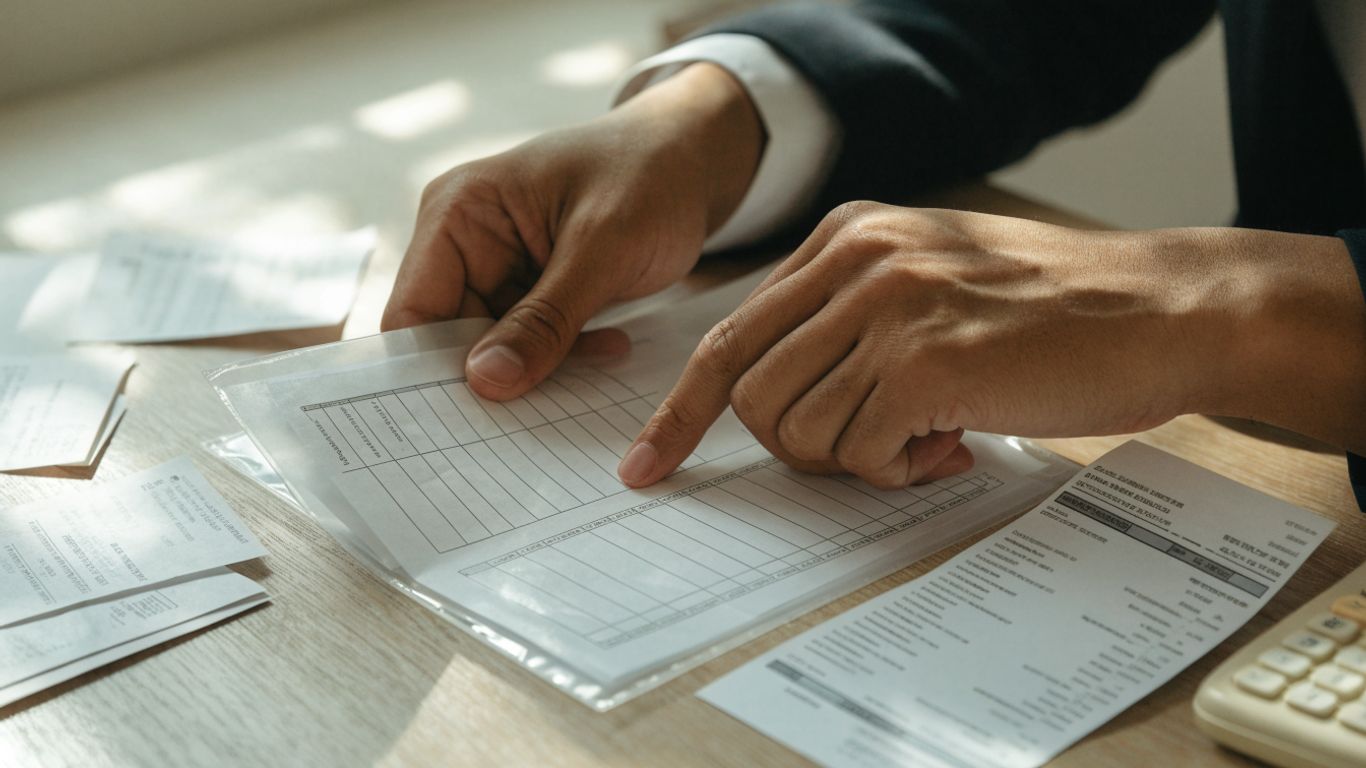 Bank statement and calculator on desk