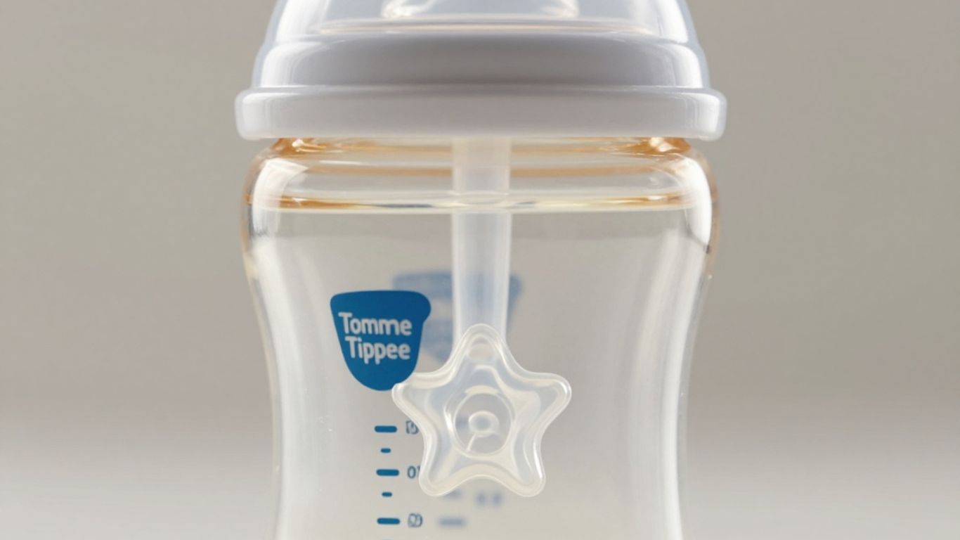Biberón Tommee Tippee con válvula estrella anticólicos.