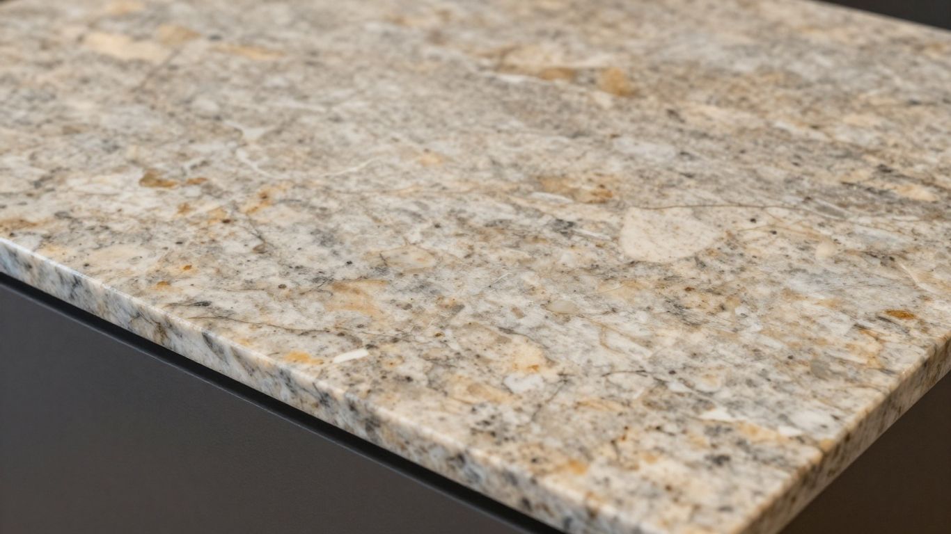 Polished granite worktop with natural veining.
