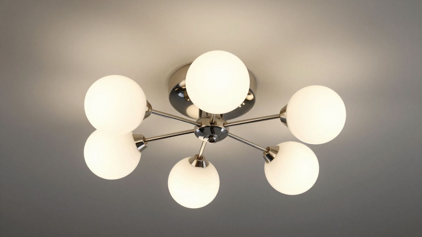 Semi-flush mount sphere and stem ceiling light fixture.